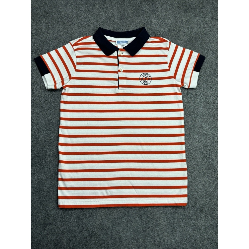 Jacadi Paris Boys Striped Polo Shirt Size 10A 140cm Red White Cotton Logo